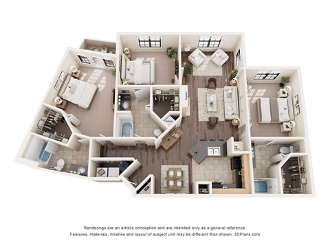 Floor plan for 3 beds, 3 baths, 1559 sqft